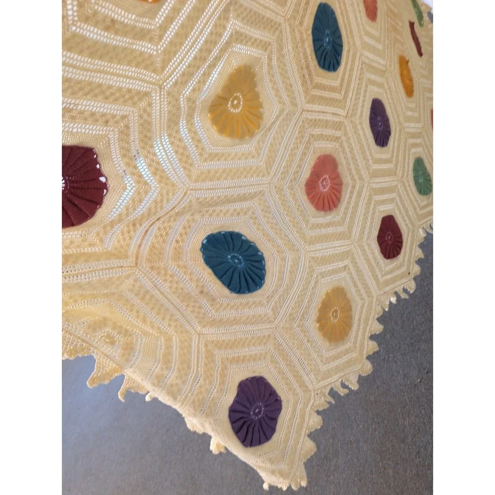 Antique Gorgeous Vintage Crochet Knitted Bed Spread Coverlet Scalloped Edges F/Q